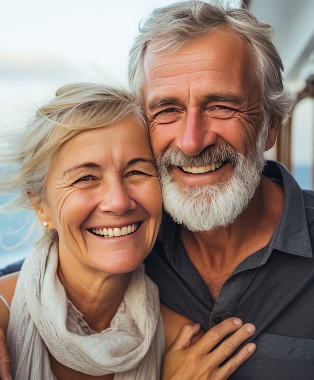 Smiling senior couple embracing